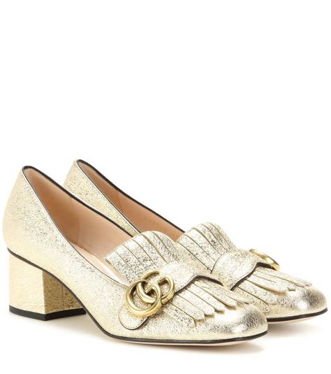 gold leaf gucci loafers|Altro.